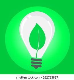 Leaves growing in light blub icon. vectors 10