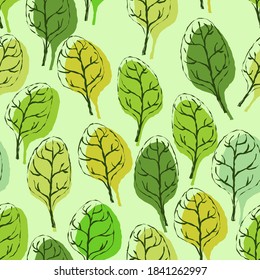 Leaves hand drawing pattern seamless. Leaf background texture