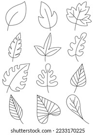 Leaves hand drawn icon vector set isolated on white background, Hand drawn decorative elements, Simple cartoon hand drawn style