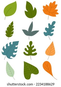 Leaves hand drawn icon vector set isolated on white background, Hand drawn decorative elements, Simple cartoon hand drawn style