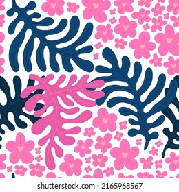 Leaves hand drawn seamless pattern. Botanical trendy design. Vector repeating design for fabric, wallpaper or wrap papers.