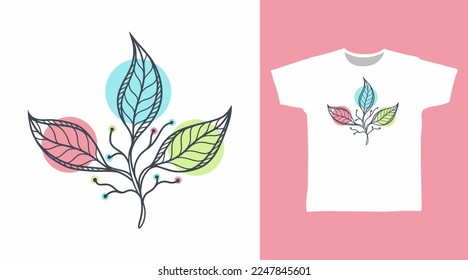 Leaves hand drawn t shirts and apparel design concept