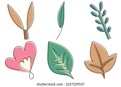 Leaves hand drawn vector set, Hand drawn decorative elements.