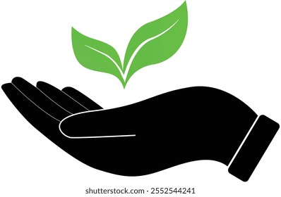 Leaves in Hand Green, Hand holding Plant, save earth logo, Green nature care sign, environment friendly sign