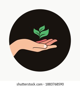 leaves in hand icon vector illustration. Herbal care concept