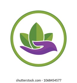 Leaves With Hand logo design template. Vector Illustration.