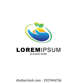 Leaves in hand logo for plant care logo vector_ forest growth logo simple shape_good use for logo_and icon