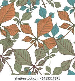Leaves. Hand-drawn graphics. Seamless patterns for fabric and packaging design.