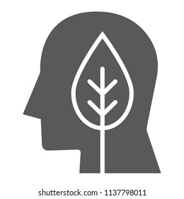 Leaves in head glyph icon, ecology and energy, think green sign, vector graphics, a solid pattern on a white background, eps 10.