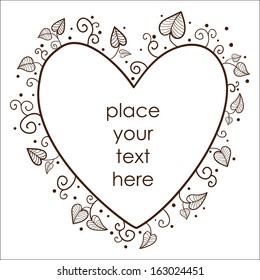 Leaves heart frame. Sketch vector design element for Valentine's day