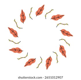 leaves and heart. Round frame. Vector