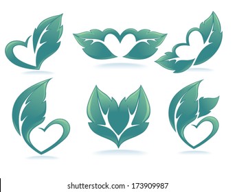leaves and hearts, green vector collection