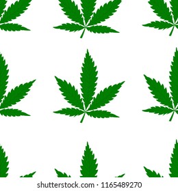 Leaves of hemp on white background, seamless pattern