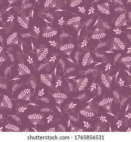 Leaves and herbs silhouettes seamless pattern