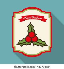 leaves and holy berry inside frame icon. Merry Christmas season and decoration theme. Colorful design. Vector illustration