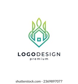 leaves and house for eco friendly home logo design	