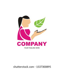 leaves in human hands logo - vector