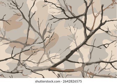 Leaves hunting camouflage pattern. Forest camouflage. Tree branches, leaves, acorns, Christmas trees. Pattern for clothing, various products.
