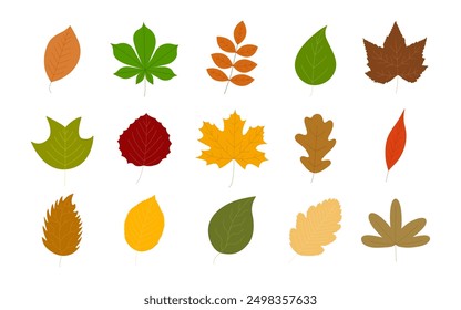 Leaves icon in flat style. Set of leaf elements. Vector illustration.