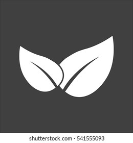 Leaves icon flat. Vector white illustration isolated on black background. Flat symbol