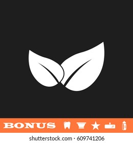 Leaves icon flat. White pictogram on black background. Vector illustration symbol and bonus button tooth, vase, star, mirror, bottle