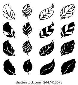 Leaves icon illustration collection. Black and white design icon for business. Stock vector.