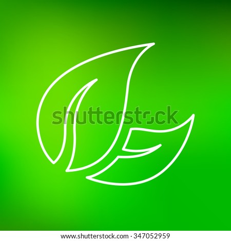 Leaves icon. Leaf sign. Flora symbol. Thin line icon on green background. Vector illustration.