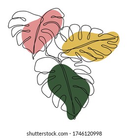 Leaves icon Line art. Minimal flora design with abstract shape background  for cover, prints, fabric and wallpaper. Vector illustration