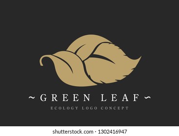 Leaves icon or logo vector isolated on black background. Green leave of trees and plants. Elements for eco and bio logos