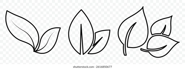 Leaves icon on isolated. Various shapes of leaves of trees and plants. Leaves thin line icon set. leaf icon set. nature icon, leaf vector illustration.