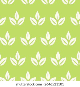 Leaves icon seamless pattern on green background, herb set, simple graphic pictogram illustration, eco friendly organic concept clip art, flat label element for logo, vegan, save energy and self care