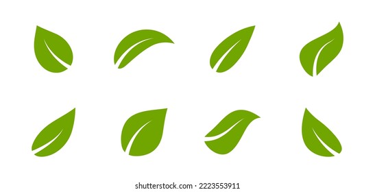 Leaves icon set. Green leaf icons. Leaves of trees and plants. Vector elements for eco, bio and vegan logos. Vector illustration.
