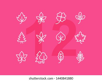Leaves icon. Set of line icons on white background. Forest, fall, European flora. Trees concept. Vector illustration can be used for topics like season, botany, biology