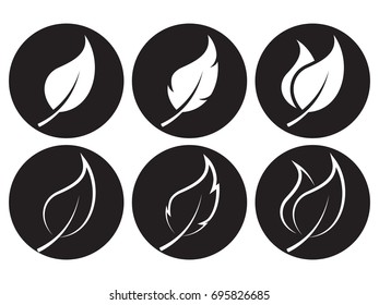 Leaves icon set. White on a black background