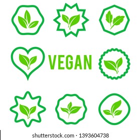 Leaves icon vector set isolated on white background. Various shapes of green leaves of trees and plants.