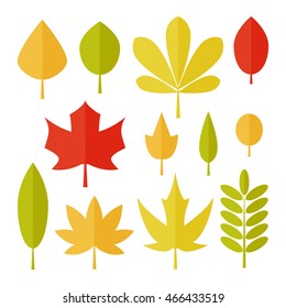 Leaves icons on white background. Autumn leaves set. Flat style vector illustration. 