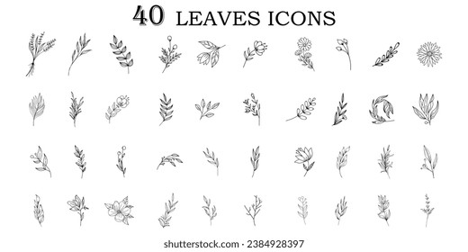 Deja iconos. Juego de iconos de línea delgada de hoja orgánica.