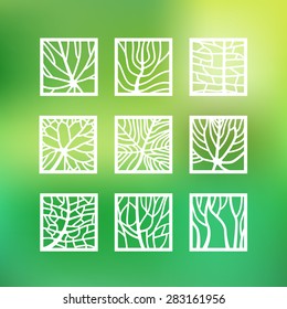 Leaves icons set in outline style for ecology and botany design