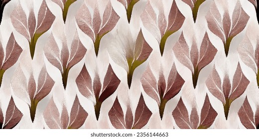 leaves ikat tribal boho tie die colors flower seamless wallpaper. Motif ethnic handmade beautiful Ikat art. Ethnic abstract floral pink background art.