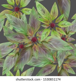 Leaves and inflorescences of amaranth, seamless texture, vector illustration.