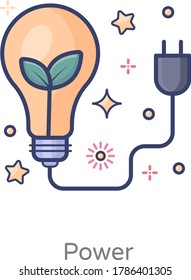 Leaves inside light bulb, flat design of eco power icon