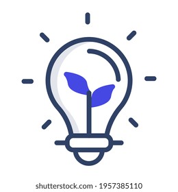 Leaves inside light bulb, icon of eco idea