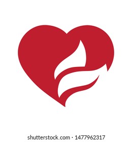 leaves inside red heart, vector icon