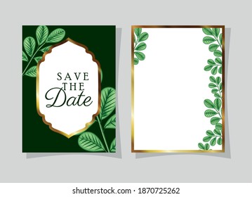 leaves invitation of black and white color vector illustration design