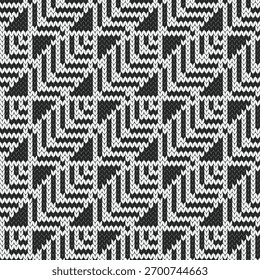 Blätter Jacquard gewirkt nahtloses Muster. Schwarz-weißer Hintergrund. Vektorgrafik
