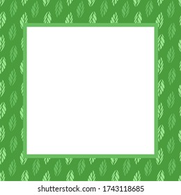 Leaves Jungle Square Blank Frame Template mit elegantem Muster Hintergrund. Kombinationsfarben von grün monochromatisch. Design Template für Einladung, Karten, Poster, Flyer und mehr.