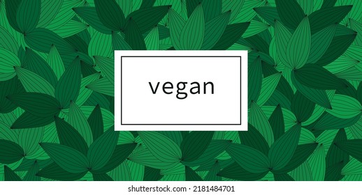 Etikettenhintergrund für Veganprodukte, Schönheit oder Lebensmittel. Dünne Vektorgrafik.