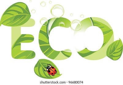 Leaves and ladybird. Ecology concept. Vector