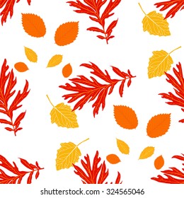 Leaves and leaf different shape. Nature background with leaves. Eco, native, plant seamless pattern. Autumn vector background. Leaves seamless pattern on isolated background 