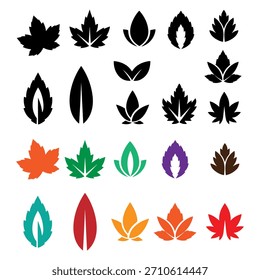 hojas, hoja, planta, ícono, Vector, naturaleza, ecología, medio ambiente, orgánico, verde, natural, flora, follaje, crecimiento, simbolo, grafico, diseño, elemento, colección, conjunto, diverso, estilizado, moderno, abstracto